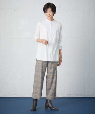 J.PRESS LADIES 【洗える】PL/Visストレッチチェック セミワイド パンツ グレー系3