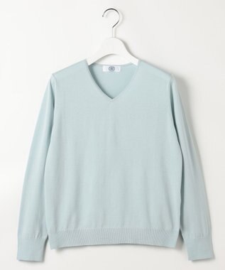 J.PRESS LADIES L HIGH GAUGE BASIC Vネック ニット アクア系
