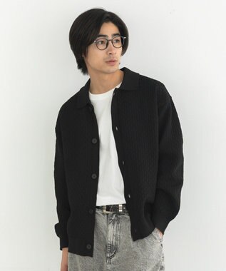 CRAFT STANDARD BOUTIQUE 柄編みニットシャツカーディガン Black