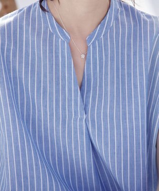Tiaclasse 【洗える】リネンミックススキッパーシャツワンピース サックスストライプ