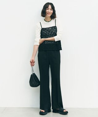 UNFILO 【セットアップ着用可/ウエストゴム】TENNEN TOUCH セミフレア パンツ ブラック