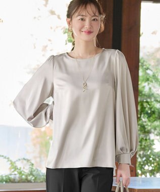 Tiaclasse L 【洗える】ボリュームスリーブブラウス グレージュ