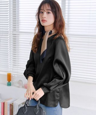 Tiaclasse L 【洗える】ボリュームスリーブブラウス ブラック