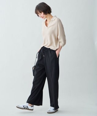 ANY L アクリルガーターポロ衿ニット グレージュ