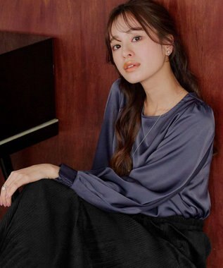 Tiaclasse L 【洗える】ボリュームスリーブブラウス パープルグレー