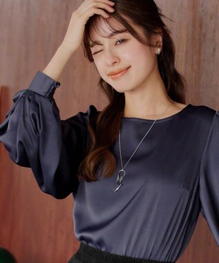 Tiaclasse L 【洗える】ボリュームスリーブブラウス パープルグレー