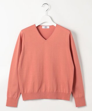 J.PRESS LADIES L HIGH GAUGE BASIC Vネック ニット ローズピンク系