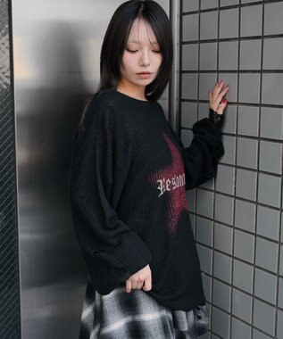 WEGO モヘアタッチスターBIGニット ブラック