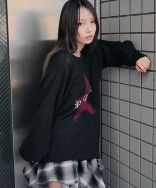 WEGO モヘアタッチスターBIGニット ブラック