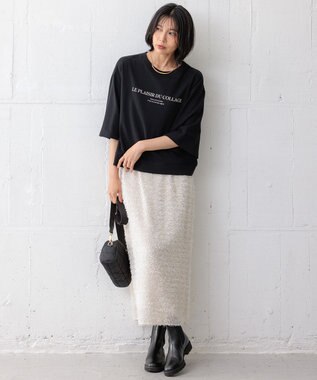 23区 S 【洗える】ライトコットンテリー ワイドスリーブ ロゴ カットソー ブラック系