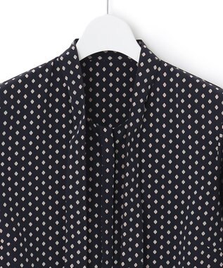 23区 【洗える】ジオメトリックパターン ボウタイ ブラウス ネイビー系