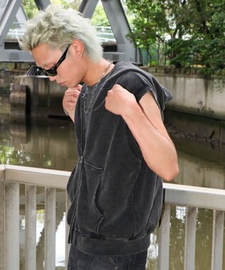 WEGO 【ユニセックス着用ITEM】ショートノースリーブZIPパーカー スミクロ