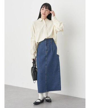 earth music&ecology ギャザースリーブシャツ Light Yellow