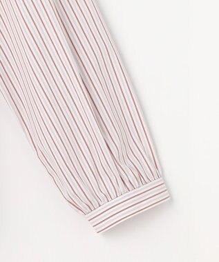 J.PRESS LADIES BEZコットンナイロン ストライプ フリル襟 ブラウス ホワイト×グレー系