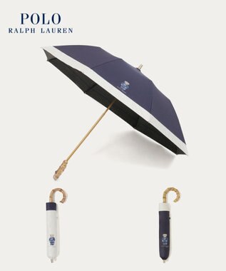MOONBAT 【WEB限定/遮光率100%/遮熱/UV】POLO RALPH LAUREN（ポロ ラルフローレン）晴雨兼用日傘 ポロベア バイカラー 折りたたみ傘 楽折 ネイビー×オフ