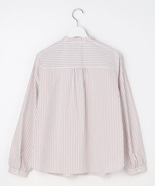 J.PRESS LADIES BEZコットンナイロン ストライプ フリル襟 ブラウス ホワイト×グレー系