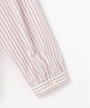 J.PRESS LADIES BEZコットンナイロン ストライプ フリル襟 ブラウス ホワイト×グレー系