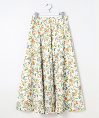 J.PRESS LADIES スパンボタニカル プリント ロング フレア スカート オフ系