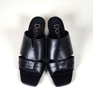 Dominic3 型押しヒール レザーVカットミュール ブラック