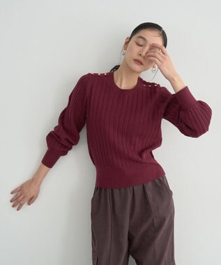 YECCA VECCA 金釦ミニケーブルニット Bordeaux