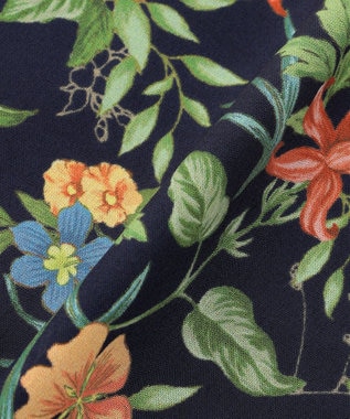 J.PRESS LADIES S スパンボタニカル プリント ロング フレア スカート ネイビー系