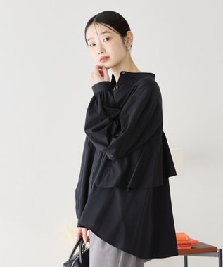 AMERICAN HOLIC イージーケアバックフリルバンドカラーシャツ Black