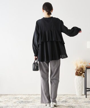 AMERICAN HOLIC イージーケアバックフリルバンドカラーシャツ Black