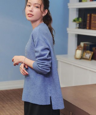 Tiaclasse 【安田美沙子さん着用・洗える】メランジVネックニットプルオーバー ブルー