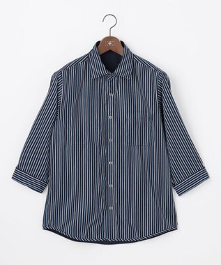 JOSEPH ABBOUD 【キングサイズ・2WAY】リバーシブルストライプ 七分袖 シャツ ネイビー系1