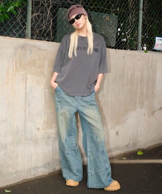 WEGO 【ユニセックス着用ITEM】スウィッチングフレアデニムパンツ デニム中濃加工色