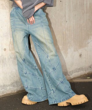 WEGO 【ユニセックス着用ITEM】スウィッチングフレアデニムパンツ デニム中濃加工色