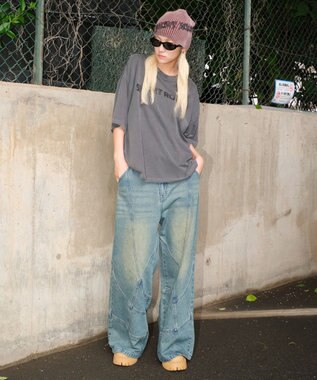 WEGO 【ユニセックス着用ITEM】スウィッチングフレアデニムパンツ デニム中濃加工色