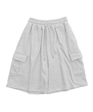 WEGO 【ウエストゴム】スウェットカーゴハーフパンツ 杢グレー