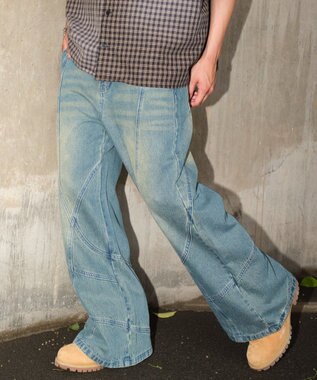 WEGO 【ユニセックス着用ITEM】スウィッチングフレアデニムパンツ デニム中濃加工色