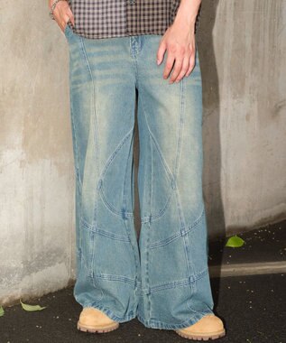 WEGO 【ユニセックス着用ITEM】スウィッチングフレアデニムパンツ デニム中濃加工色