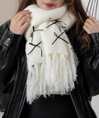 WEGO リボン付きニットストール ホワイト