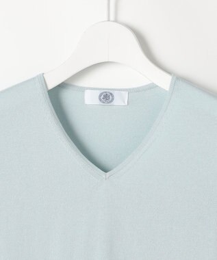 J.PRESS LADIES L HIGH GAUGE BASIC Vネック ニット アクア系