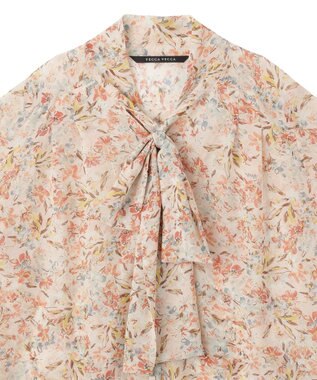 YECCA VECCA フラワー柄シアーボウタイブラウス Pink Beige