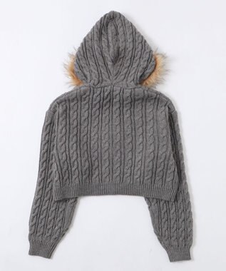 WEGO フェイクファー付きケーブルニットパーカー グレー