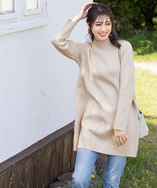 Tiaclasse L 【洗える】もっちり柔らかいハーフリブニットチュニック エクリュ