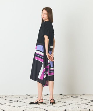 GRACE CONTINENTAL プリントコンビカットワンピース ネイビー