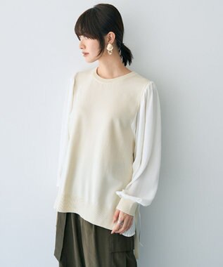 YECCA VECCA サイドプリーツ異素材MIXプルオーバー Ivory