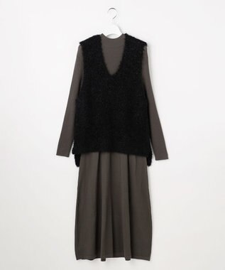 Feroux ジレ付きニット ワンピース グレー系