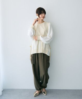 YECCA VECCA サイドプリーツ異素材MIXプルオーバー Ivory