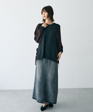 YECCA VECCA サイドプリーツ異素材MIXプルオーバー Black