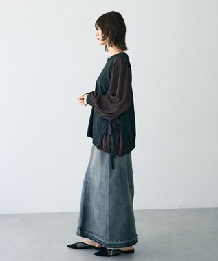 YECCA VECCA サイドプリーツ異素材MIXプルオーバー Black