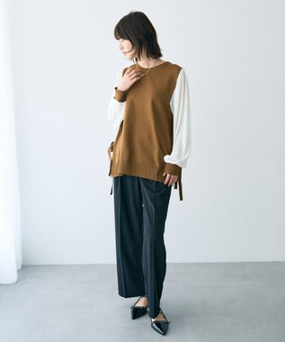 YECCA VECCA サイドプリーツ異素材MIXプルオーバー Camel
