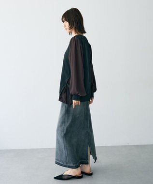YECCA VECCA サイドプリーツ異素材MIXプルオーバー Black