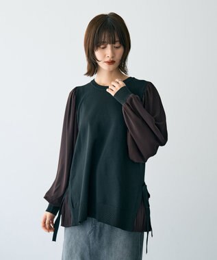 YECCA VECCA サイドプリーツ異素材MIXプルオーバー Black