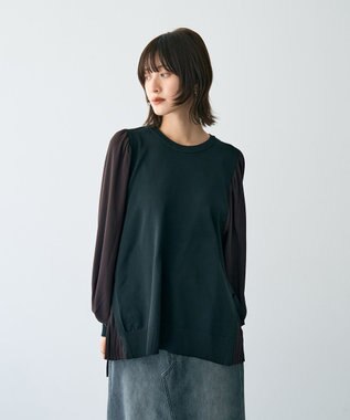 YECCA VECCA サイドプリーツ異素材MIXプルオーバー Black